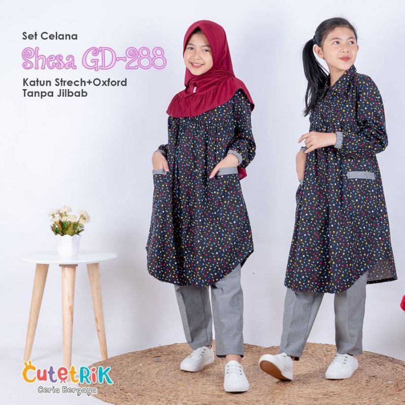 Setelan Celana Anak Shesa by Cutetrik GD-288 bahan Katun Adem Warna Hitam untuk Anak Usia 3-4 tahun