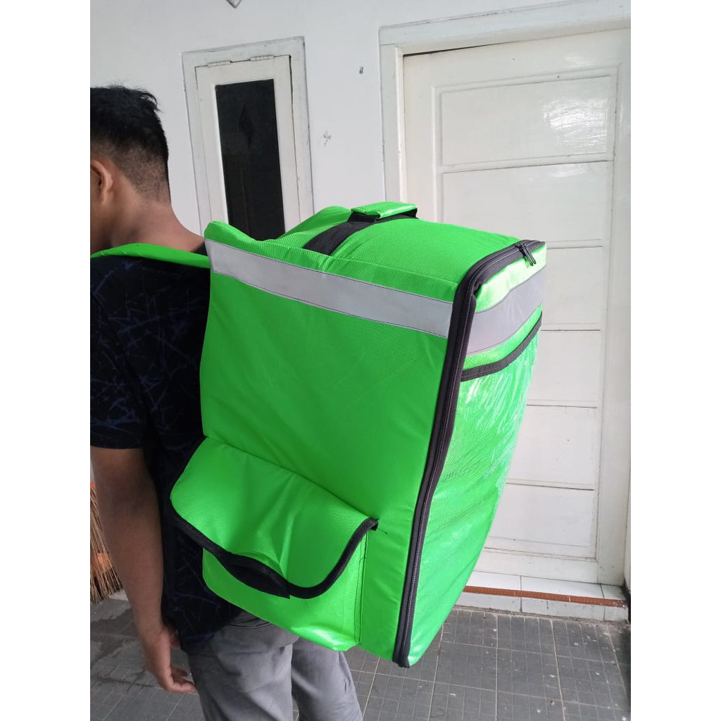 RPM JB TAS BARANG RANSEL KURIR MOTOR UKURAN BESAR WARNA HIJAU GOJEK GOSEND GRABFOOD