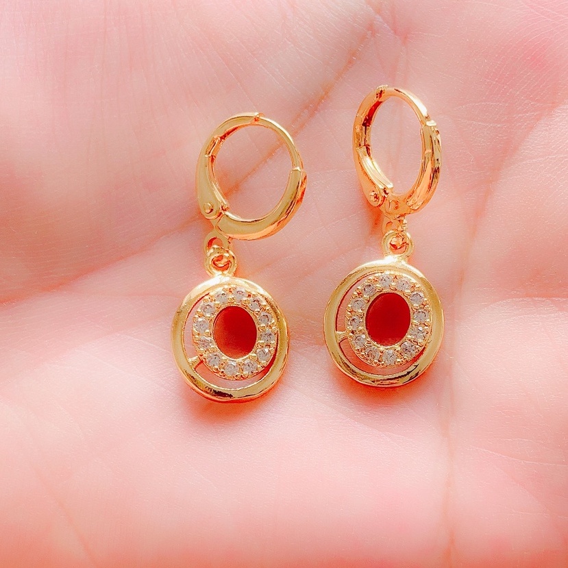 Anting Wanita Bulat Baris Zirconia Gold Xuping / Giwang Wanita Bulat Baris Zirconia Gold