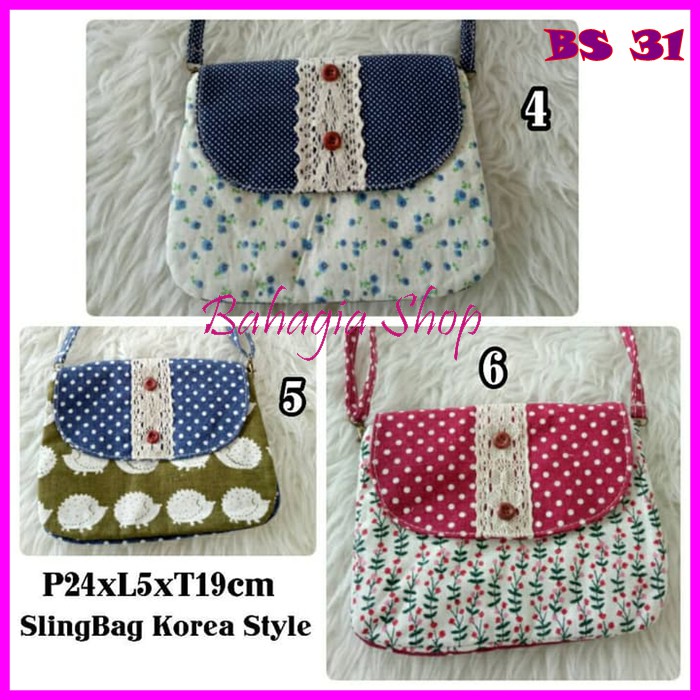 Tas Selempang Wanita TAS FASHION KAIN STYLE KOREA - Merah,Biru,Pink
