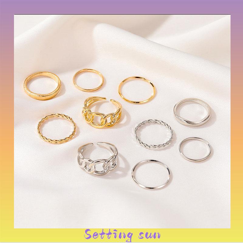 5pcs / Set Fashion Cincin Wanita Model Terbuka Geometri Warna Silver / Gold Gaya Vintage TN