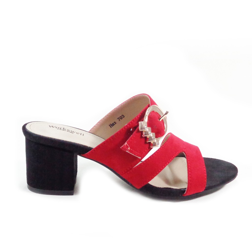 Workswell Sandal Heels Wanita Warna Merah Aksesoris Kode 303R