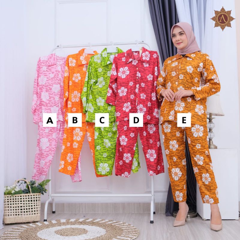 SETELAN CELANA/ SETELAN DASTER KEMEJA/ BABYDOL SETELAN CELANA/ ONE SET MOTIF KEKINIAN/SETELAN WANITA-Kemeja Bunga Pastel