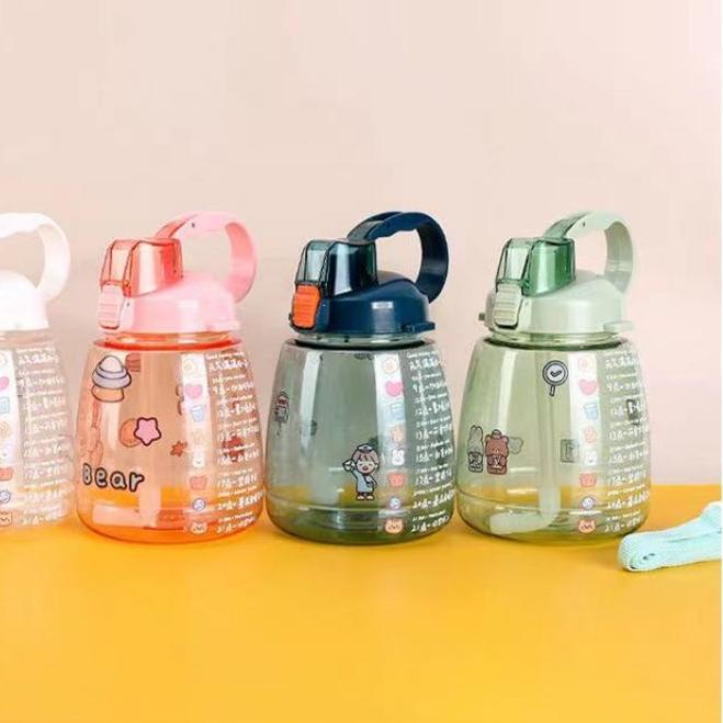 ✈ Botol Minum Anak Jerami Big belly Children Cup Handle + Stiker 1300ml - H487-2 ❂