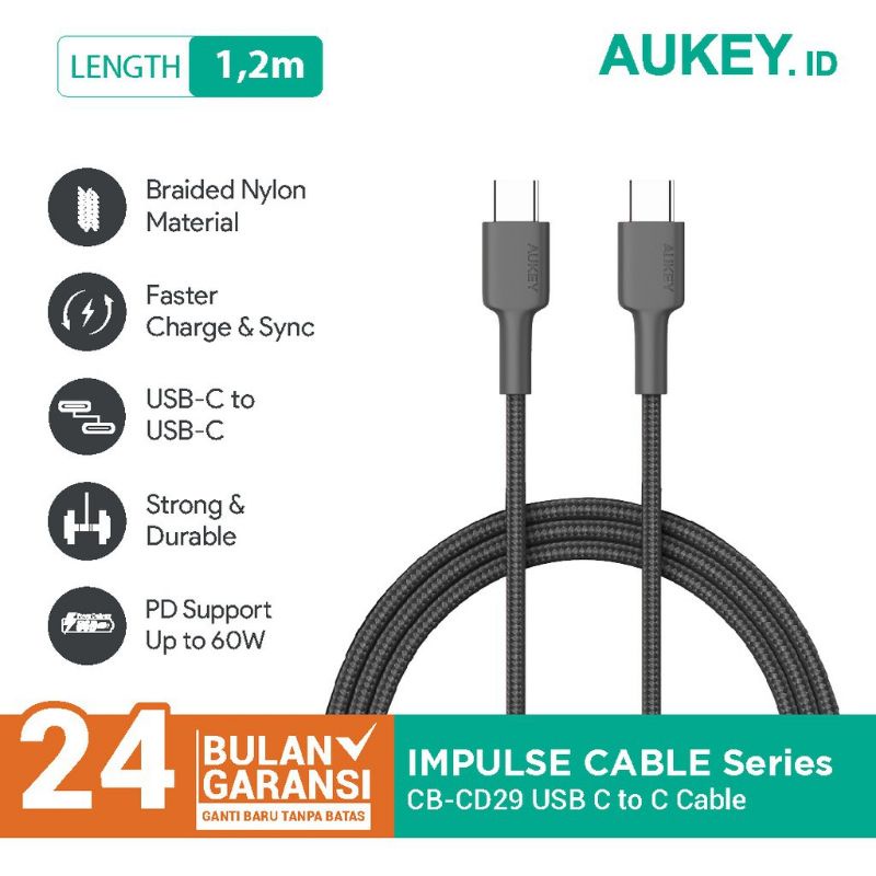 Kabel Charger Aukey Type C CB-CD29 1.2m