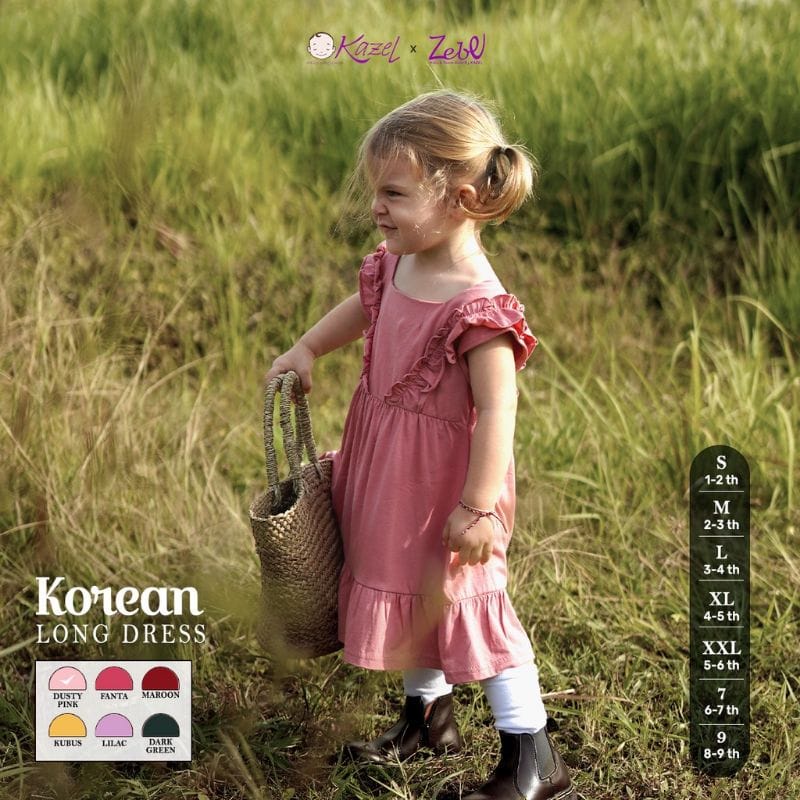 Kazel x Zebe Korean Long Dress - Baju Terusan Anak Perempuan  (KZL-KLD) WARNA RANDOM