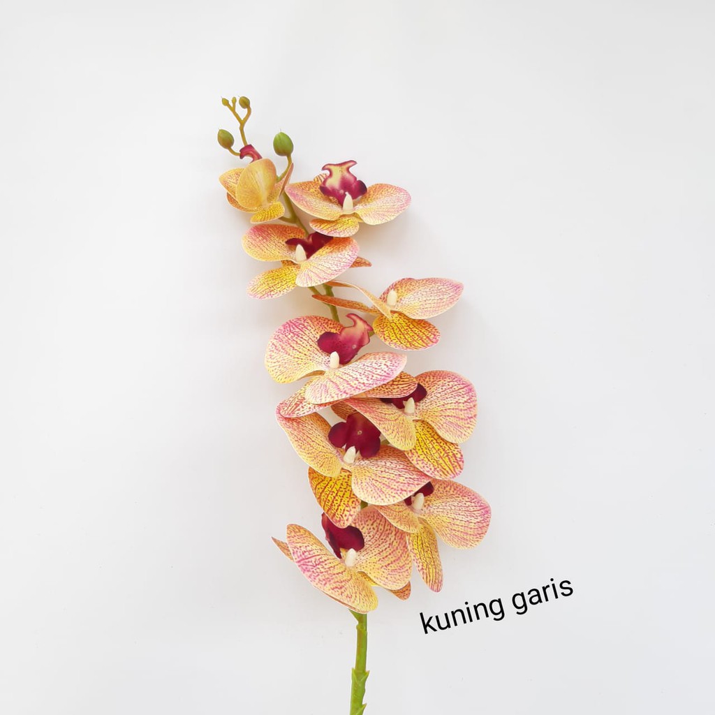 ANGGREK LATEX ORCHID X1 panjang 1 meter -  bunga plastik artificial home decor shabby chic-Kuning garis
