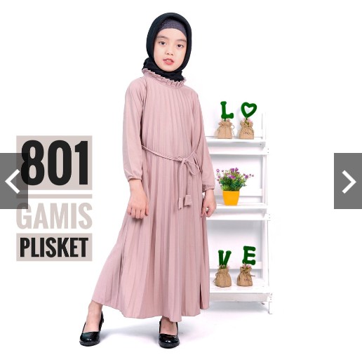 BD ANAK 801 - GAMIS LEHER PLISKET REMPEL ANAK POLOS PEREMPUAN SD KECIL TALI PINGGANG PESTA MAXY