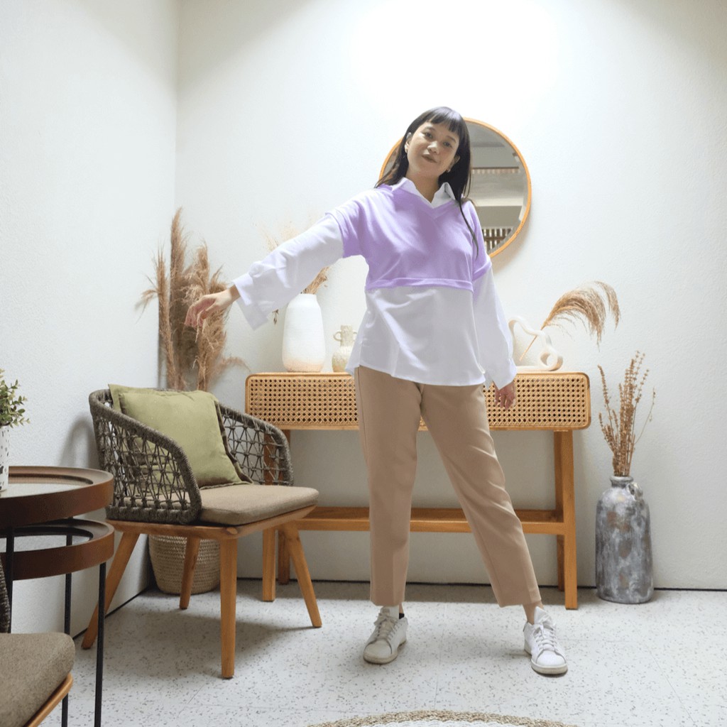 SHIRT VEST ONE SET / ROMPI TERRY VEST KEMEJA WANITA WHITE PUFFY KOREA / LILAC / MINT / CREAM