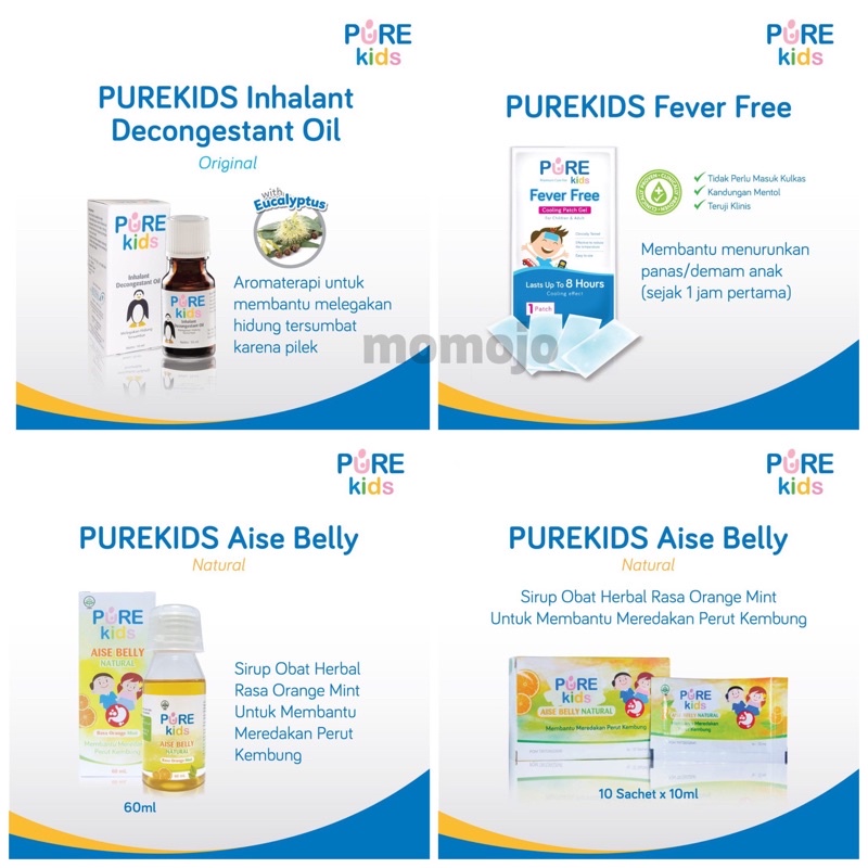 PURE BB Baby Kids Health Care Inhalant Decongestant Oil | AISE BELLY NATURAL (Obat Kembung Anak) | Fever Patch