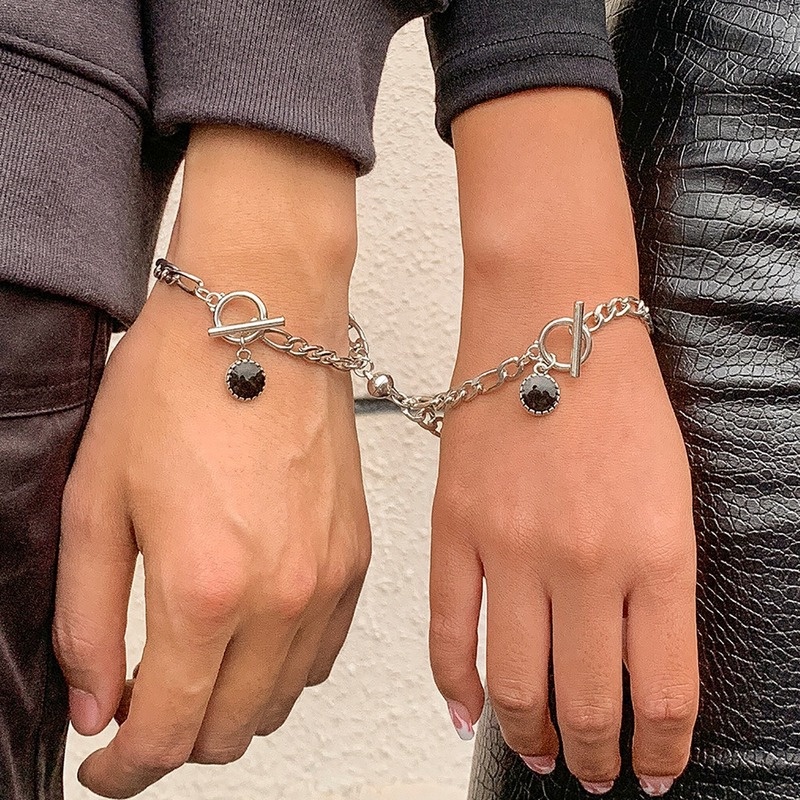 2pcs Gelang Rantai Bahan Stainless Steel Warna Silver Gaya Punk Untuk Wanita