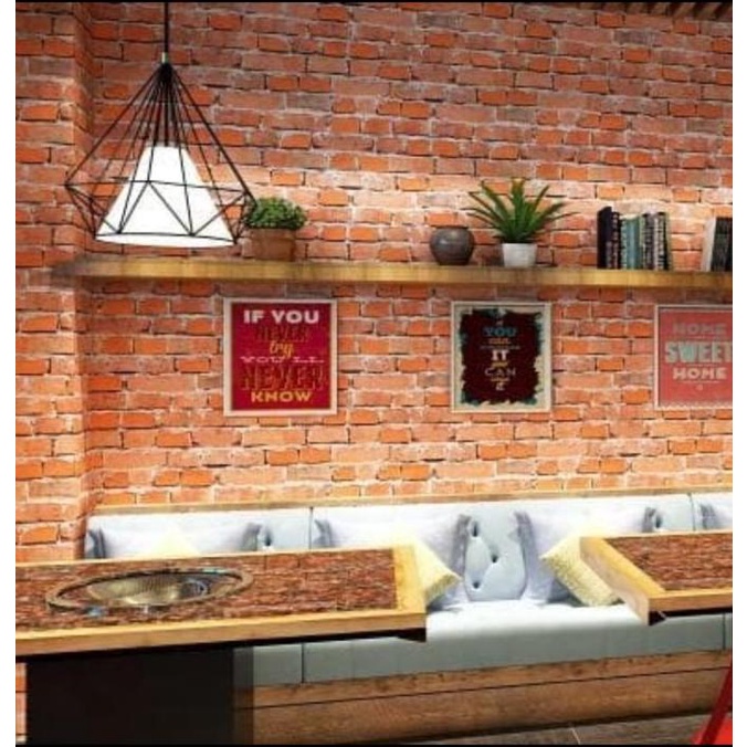 Wallpaper Dinding Vinyl Motif Batu Bata Merah Abu abu Putih Terbaru