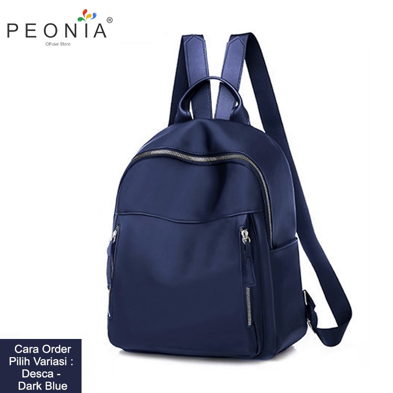 Peonia PNA DESCA Water Resistant Ransel Korea Tas Wanita Punggung Import Kantor Kerja Sekolah Kuliah Outdoor Trendy Fashion Style Travel Casual Backpack Anak Remaja Perempuan Selempang Cewek Bag-Dark Blue