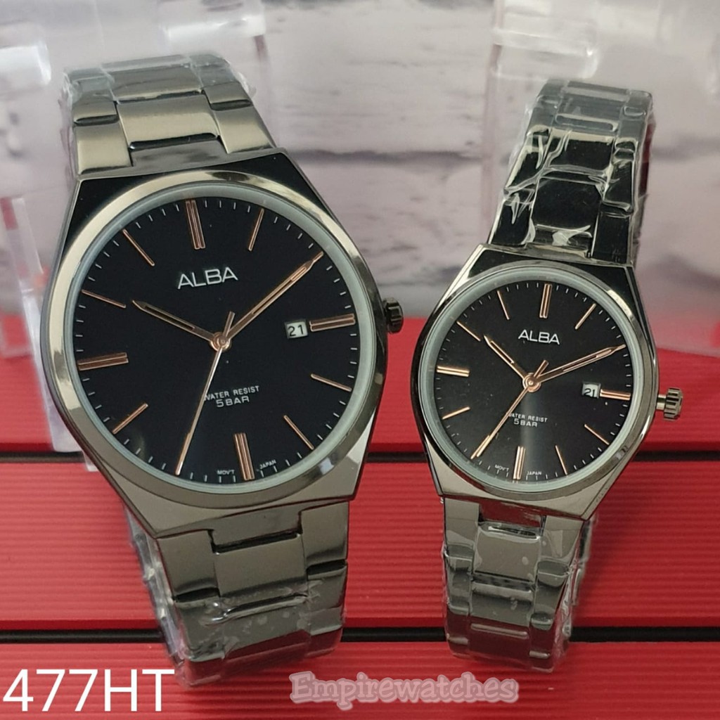 Jam Tangan Alba 940867 942184 Couple Tanggal Aktif Rantai Stainless