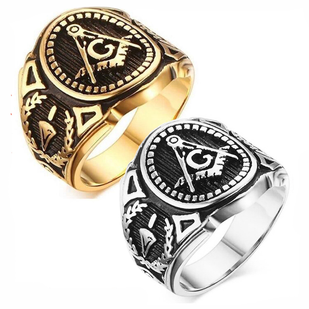 Cincin Jari  Baja Titanium Emas Perak Freemason Masonik Punk Fashion Pria Rings