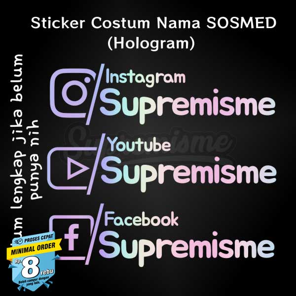 Stiker Hologram Custom Nama Sticker Sosmed Instagram Tiktok Premium Holographic (Langsung Jadi)