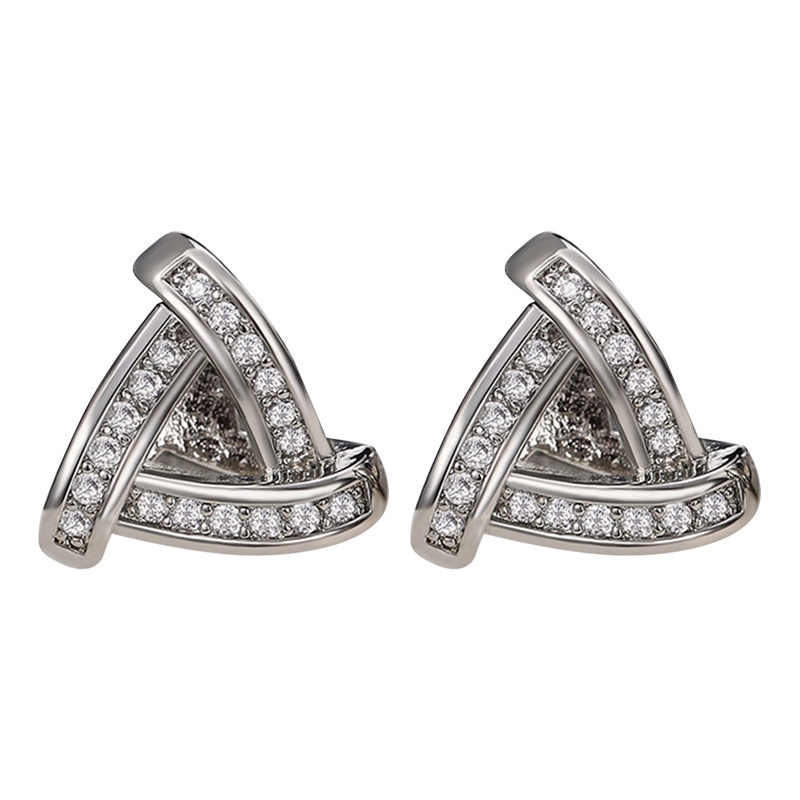 Anting Stud Bentuk Segitiga Aksen Batu Cubic Zirconia Untuk Wanita