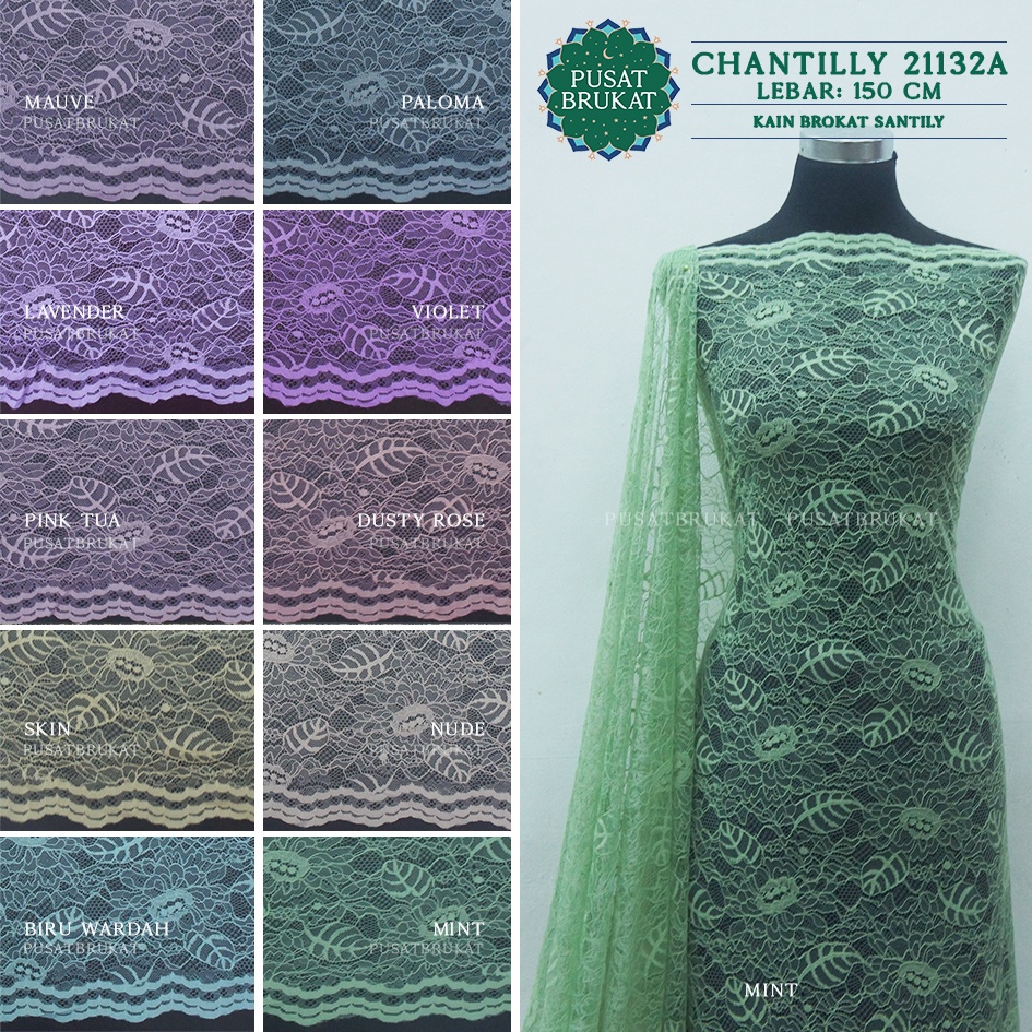 KAIN BROKAT CHANTILLY / BRUKAT SANTILY 21132A, LEBAR 150CM [harga per 0.5m]