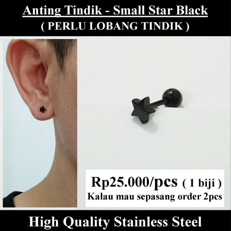Anting Tindik Cowok Pria - Small Star Black / Bintang Kecil Hitam