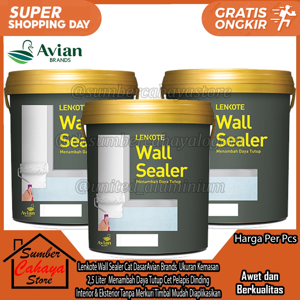 Lenkote Wall Sealer Cat Dasar Tembok Avian Brands Ukuran Kemasan 2,5 Liter L Ltr Lt Menambah Daya Tu