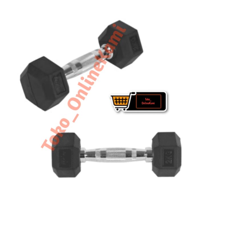 Berwyn Dumbbell Karet Segi Enam 2kg Hitam/Dumbbell Berwyn/Angkat Beban Berwyn/Barbell Berwyn