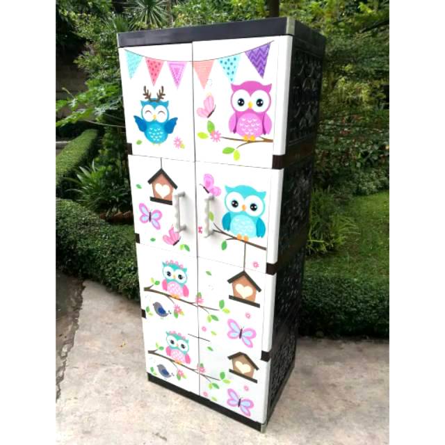 AKAKO Lemari  Plastik  Jumbo  motif OWL BLACK susun 4 