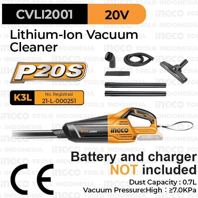 P20S Cordless Vacuum Cleaner (0.7L 7kPa) INGCO CVLI2001 Penyedot Debu