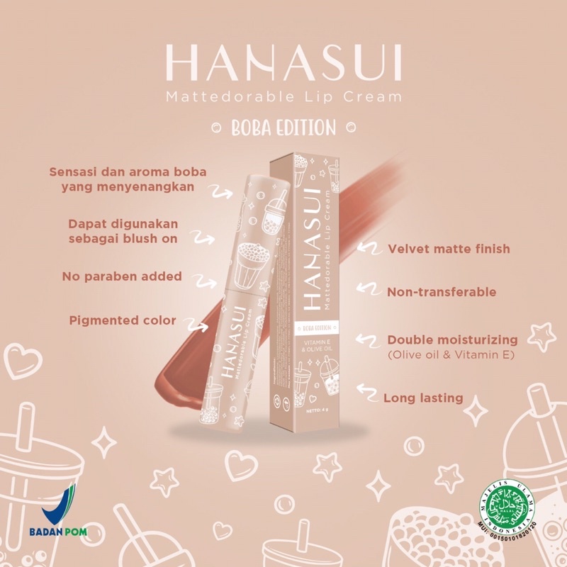 HANASUI lip cream boba edition - brown sugar - salted caramel - forest berry