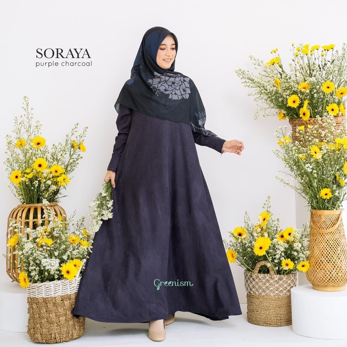 PREMIUM SORAYA DRESS BY GREENISM GAMIS SYARI POLOS - PURPLE CHARCOAL, M