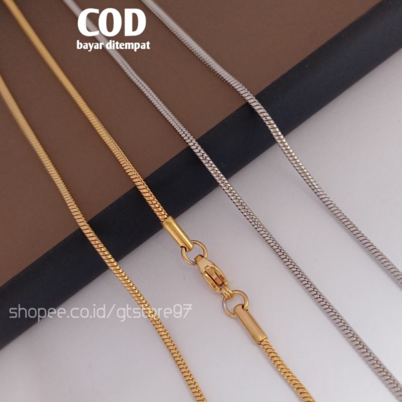 Kalung Pria Titanium Anti Karat Asli  Gold Emas Putih Silver Perak Bulat Kalong Titanium Pria Cod