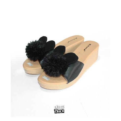 Sandal Wedges Wanita Pom-Pom