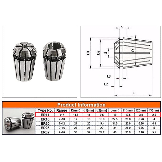 [HAEBOT] Collet ER11 ER 11 ER11A 3.17mm 4mm 6mm 6.35mm 3.17 4 6 6.35mm Kolet Spindle CNC Router Bor Mini DC DIY