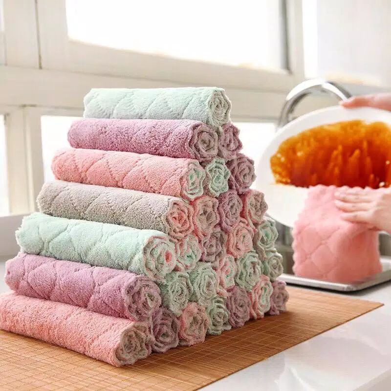 Kain Lap Meja Piring ANTI MINYAK Kain Lap Bahan Microfiber Lap Tangan / Cuci Piring Kualitas Bagus