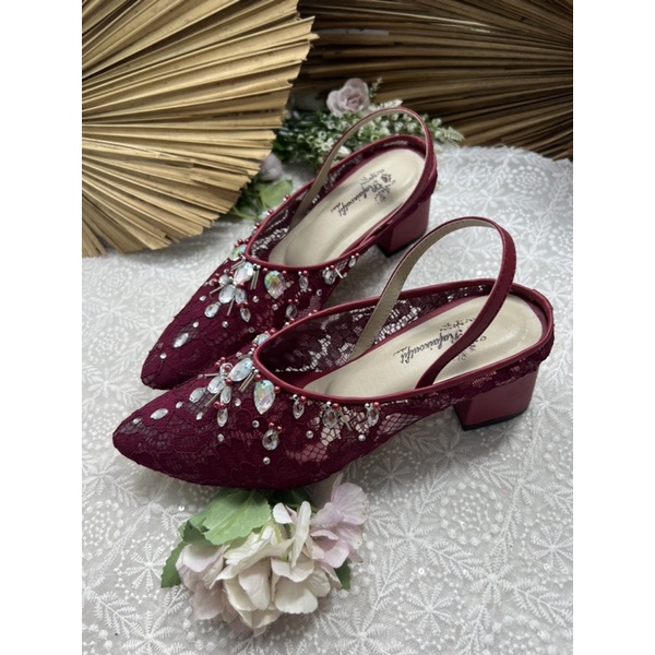 Rafaizoutfit sepatu wanita Laura merah marron 5cm tahu