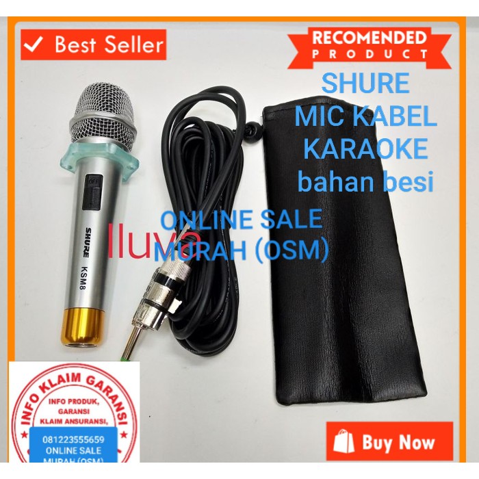 SHURE GOLDEN legendary Mic GOLD song musik kabel Microphone cable karaoke vocal audio sound mik pengeras suara pro profesional vokal mikrophone dynamic legendaris  TERBUAT DARI BESI  Microphone Shure KMS8 100% sama dengan gambar 1bh mic kabel 5-6 meter ka