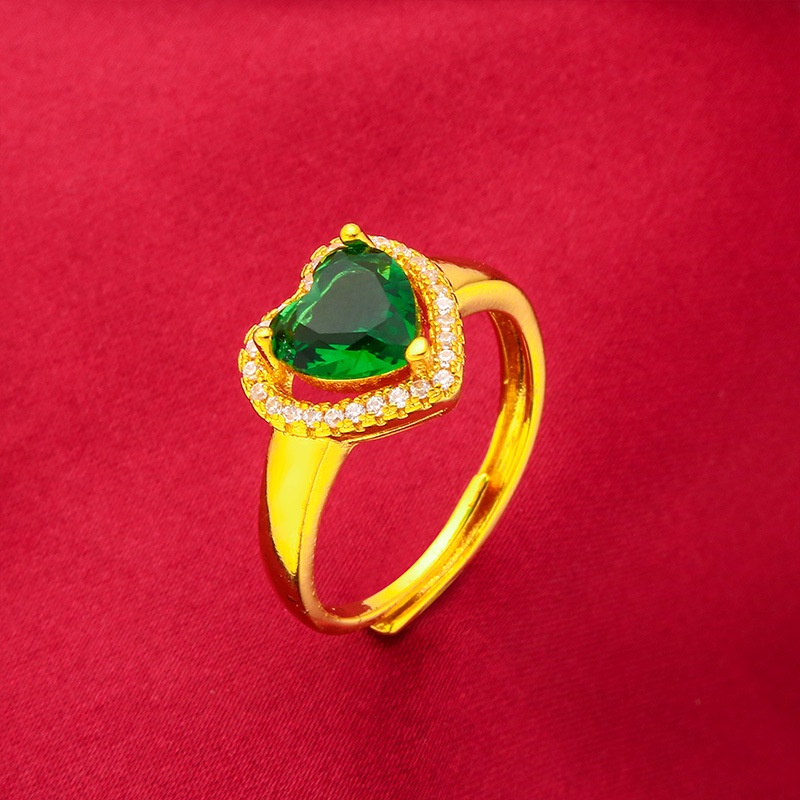 Cincin Model Terbuka Lapis Emas Emas Asli Kadar 375 Desain Hati Ruby Emerald Biru Dapat Disesuaikan Untuk Wanita