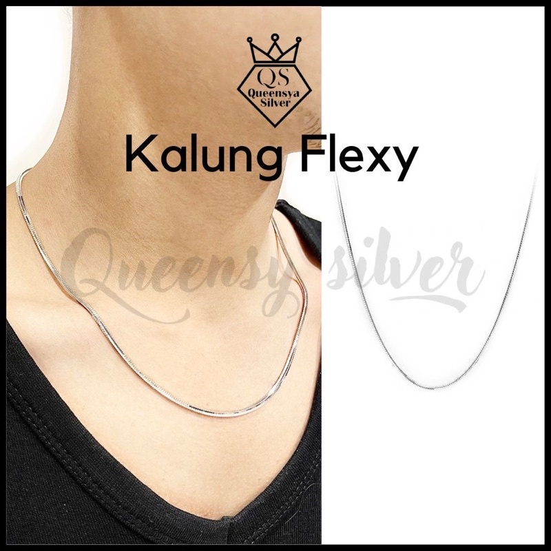 Kalung Silver 925 Asli / kalung perak asli 925 lapis Mas Putih / Kalung Perak Flexy