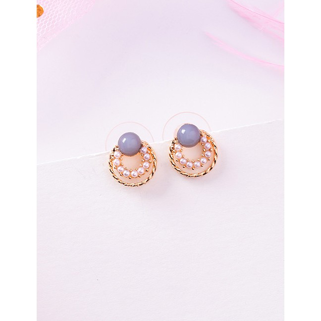 LRC Anting Tusuk Fashion 925 Silver Needle Geometric Pearl Studded Gemstone F3904X