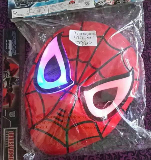 Mainan topeng spiderman LED Edukasi - Cosplay mask nyala lampu anak edukatif