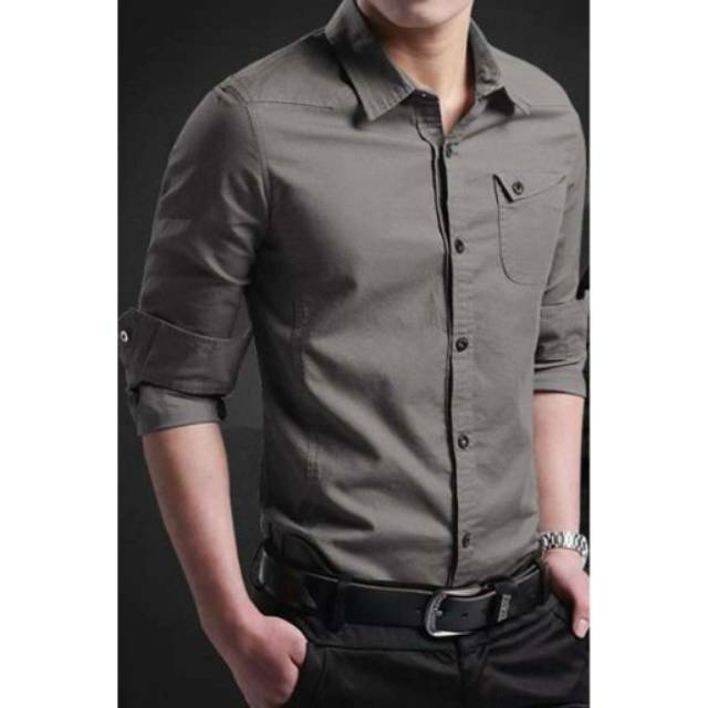 KEMEJA KERJA PRIA SLIMFIT DARK GREY