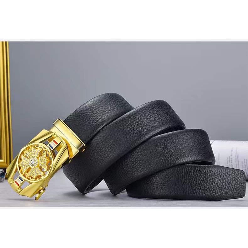 (Rowling )Ikat Ban Hitam Pinggang Import Pria Fashion Belt Gasper Cowo Sabuk Kulit Men Belt Diamond Berputar