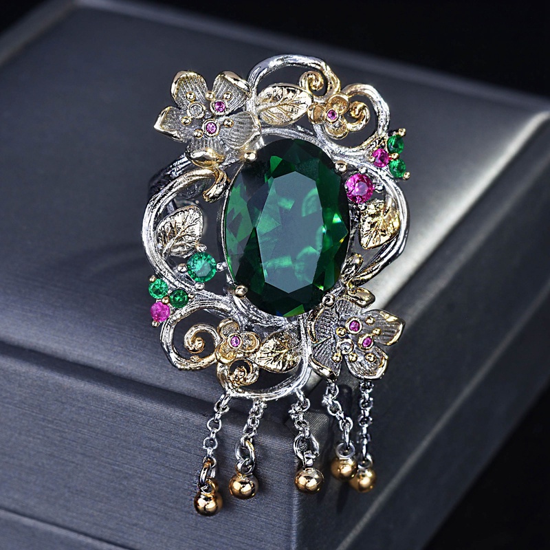 Fancyqube Classic Flower Adjustable Rings Inlay Green Oval AAA Cubic Zirconia Vintage Tassels Geometry Women Wedding Engagement Jewelry