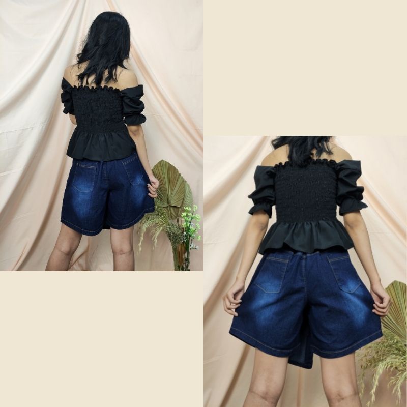 SB Collection Celana Pendek  Rimta Hotpants  Midi Jeans Casual Wanita All Size Biru