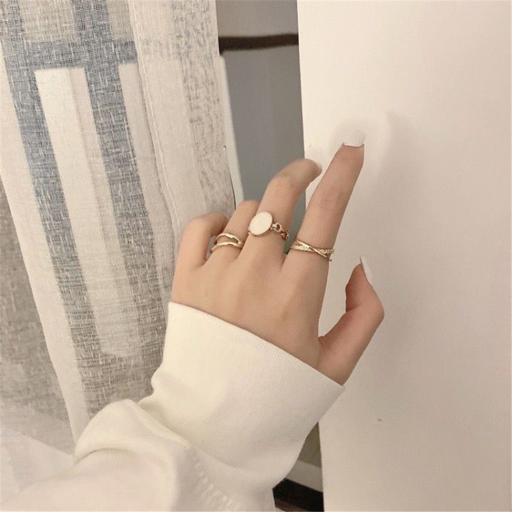 3pcs Set Korean Fashion Design Cincin Ukuran Terbuka Dapat Disesuaikan untuk Wanita dan Pria