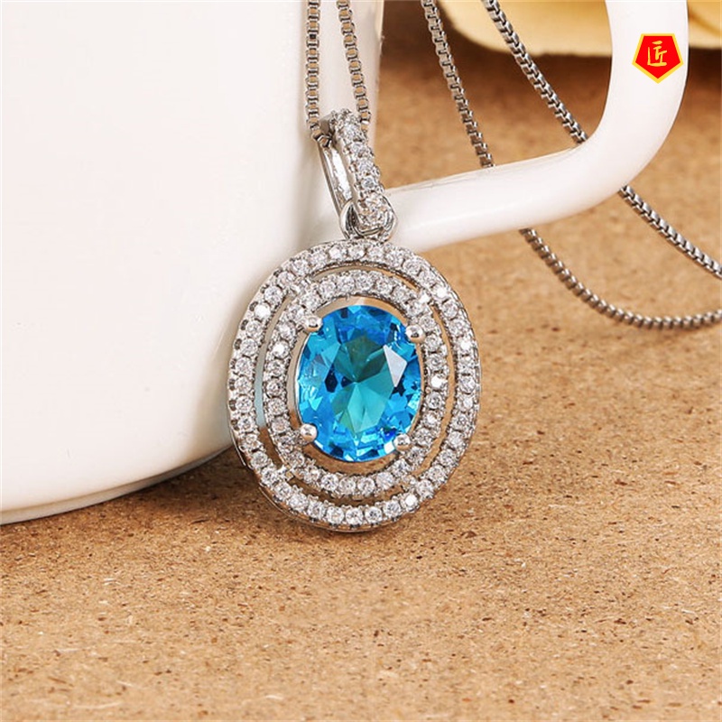 [Ready Stock]Creative European and American Fashion Platinum Oval Zircon Pendant