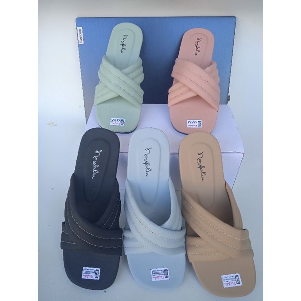 SANDAL WANITA SILANG NAUFALIN CASUAL ELASTIS TEPLEK TRENDY PEREMPUAN DEWASA plat shoes