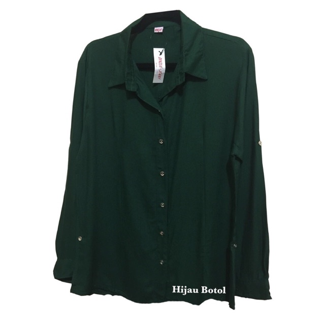 Atasan Kemeja Wanita Basic Polos Rayon Adem Hijau Botol/Hijau Lumut Terlaris BESTSELLER Import
