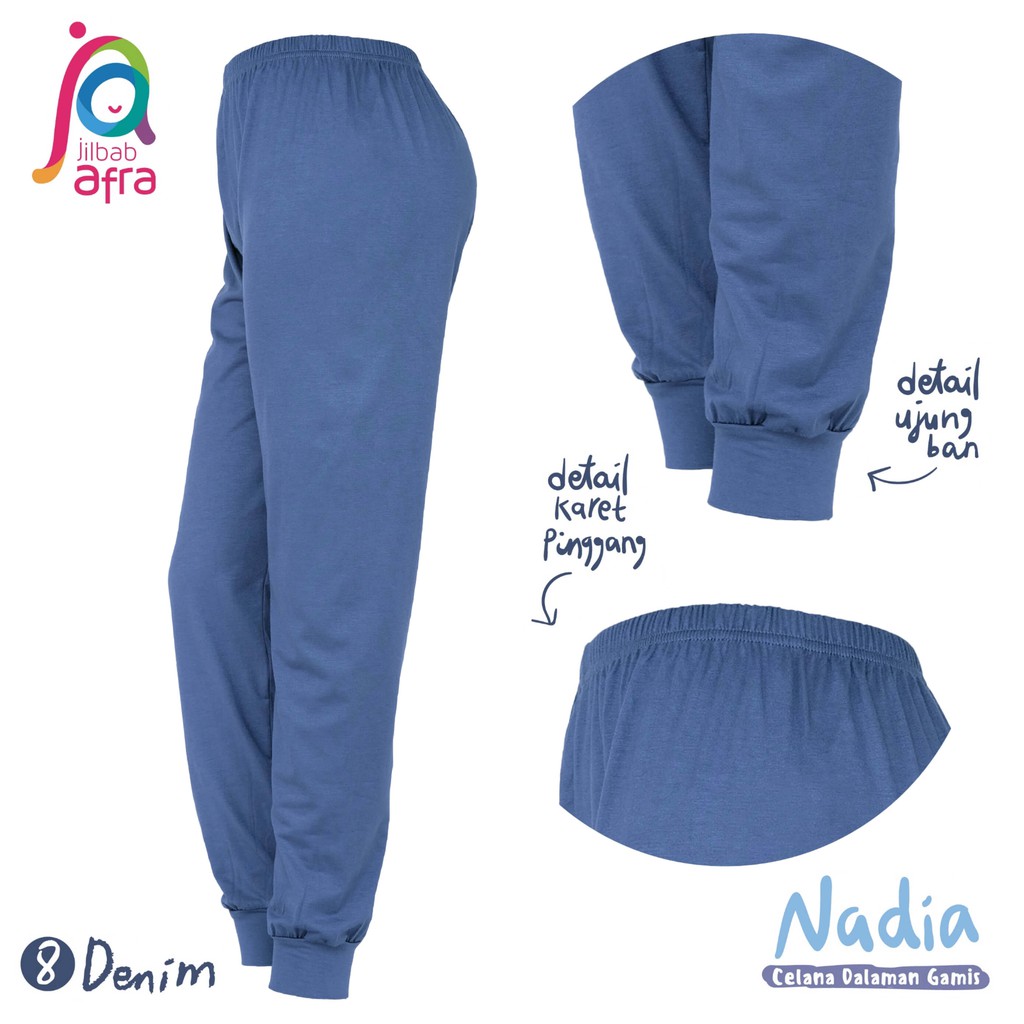 Celana Dalaman Gamis (Celamis) Merek Afra Nadia Warna Biru Denim Bahan Kaos Rayon HQ