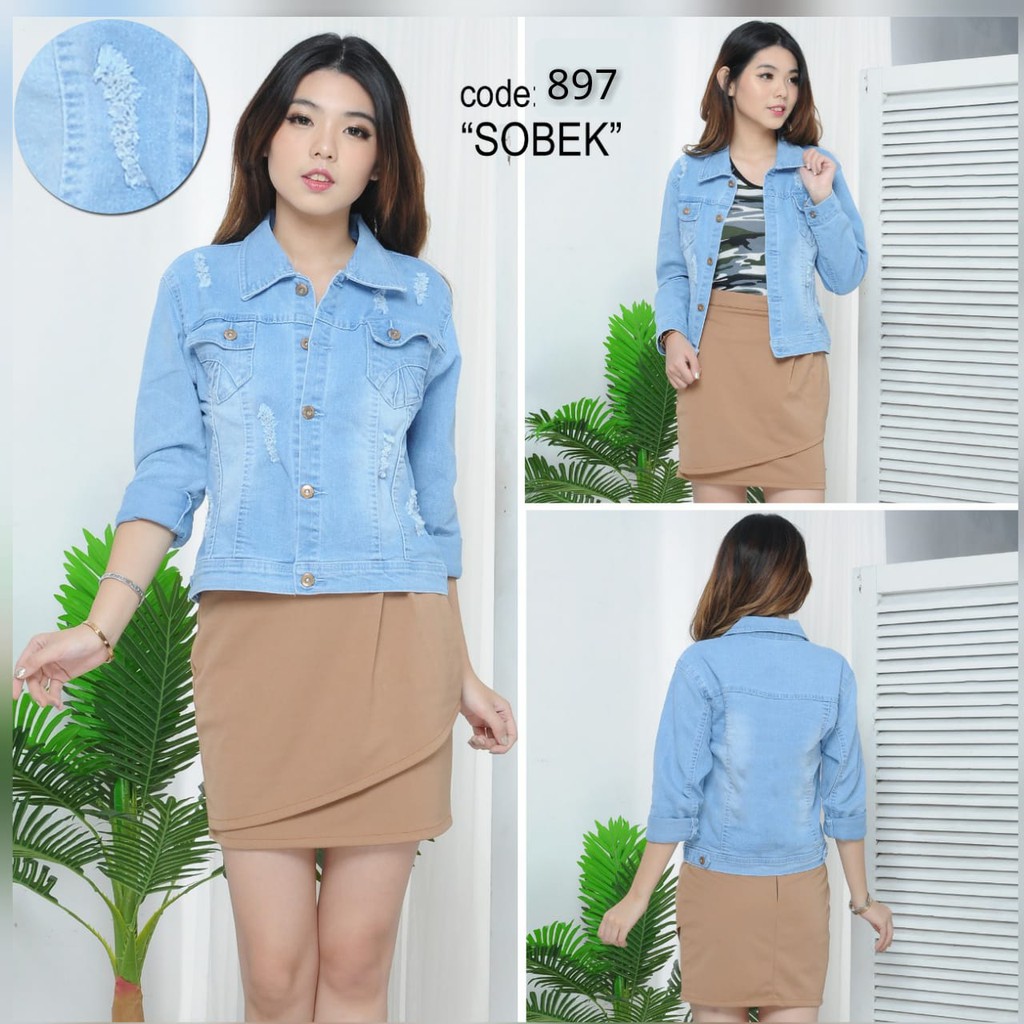 MC girl Jaket Jeans Sobek Wanita /Jaket Jeans Ripped