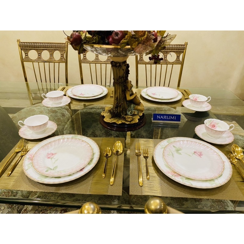 Dinner Set Narumi Rose Pink 16 Pcs Mewah Cantik - Piring Makan Set